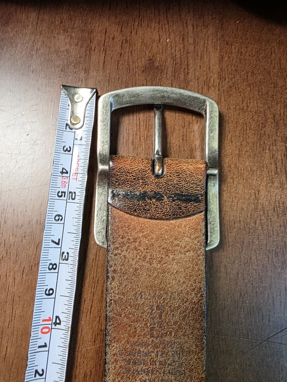 Levi's Distressed Brown Leather Belt Perforated Geometric Cutout Size 34 Grunge